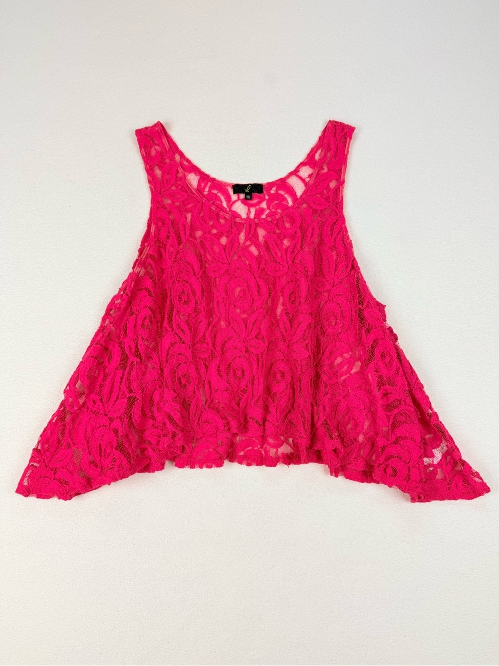 G:21 Hot Pink Lace Tank Top Floral Lace Sleeveless Swing Top Coquette Y2K XXL